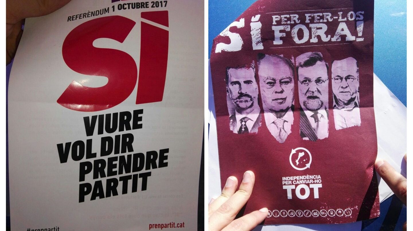 Carteles a favor del referéndum de autodeterminación que el Constitucional ha suspendido.