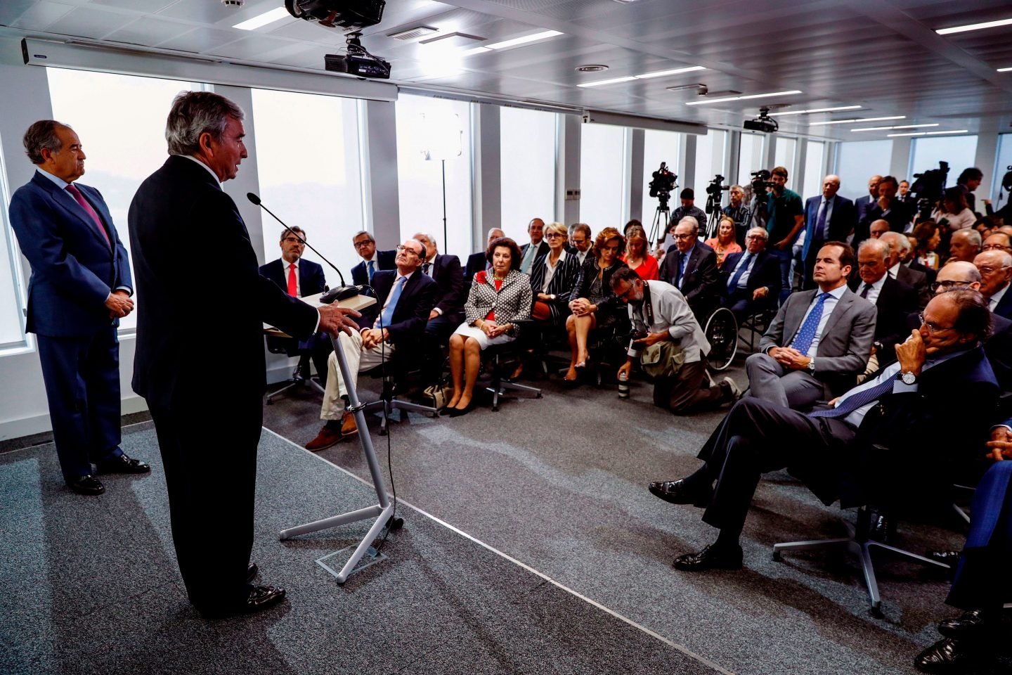 El presidente del Círculo de Empresarios, Javier Vega de Seoane, durante la presentación de una declaración institucional sobre la situación en Cataluña.