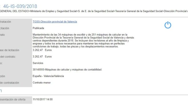 Expediente de contratación para el mantenimiento de máquinas de escribir y calculadoras con rollo de impresión.