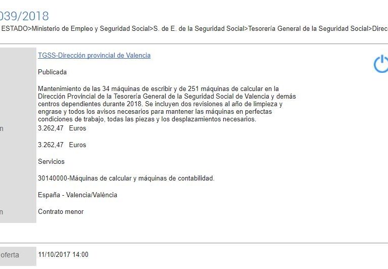 Año 2017: La Seguridad Social aún gasta dinero para mantener máquinas de escribir