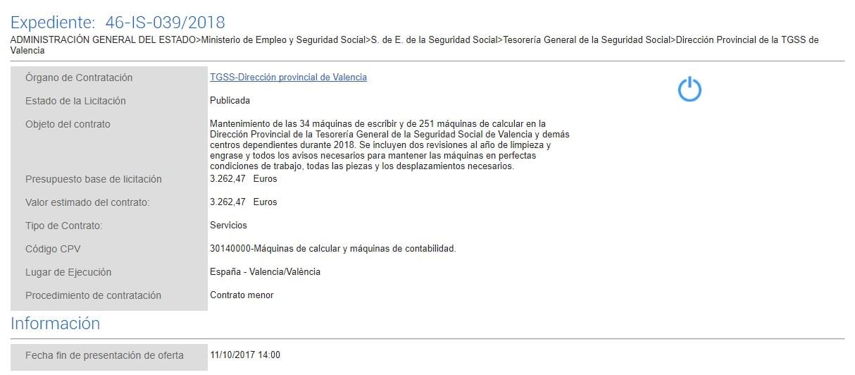 Expediente de contratación para el mantenimiento de máquinas de escribir y calculadoras con rollo de impresión.