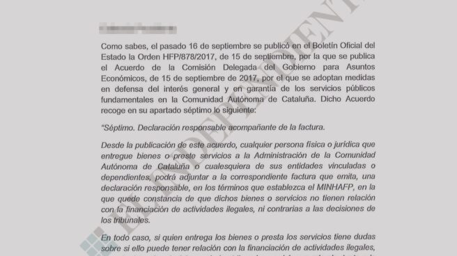 Carta remitida por el ministro de Hacienda, Cristóbal Montoro, a las patronales.