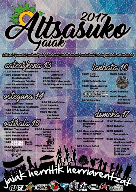 Cartel del programa de fiestas alternativo en Alsasua promovido por los colectivos afines a la izquierda abertzale.