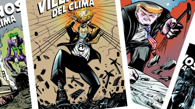 Ilustraciones del informe 'Villanos del Clima' de Raúl Arias para Greenpeace.
