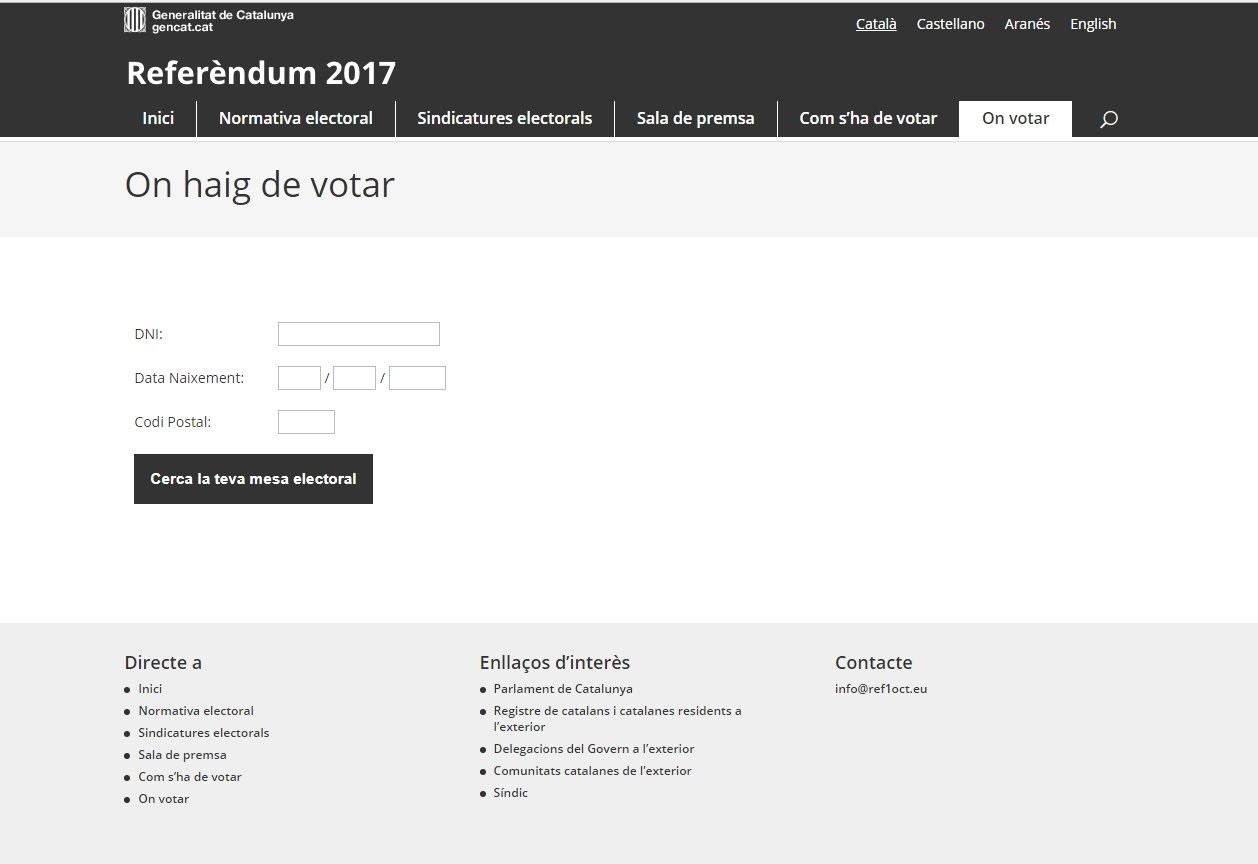 Link de la web facilitada por Puigdemont para que puedan votar los catalanes el referéndum.