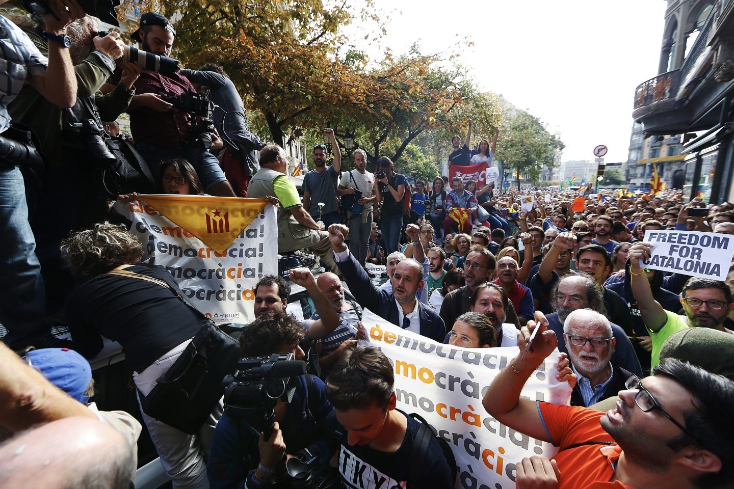 Centenares de manifestantes en Barcelona.