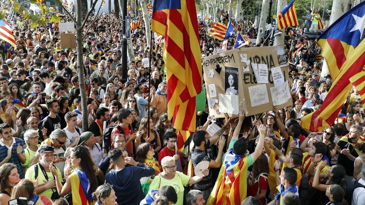 Un instante de la concentración en Barcelona.