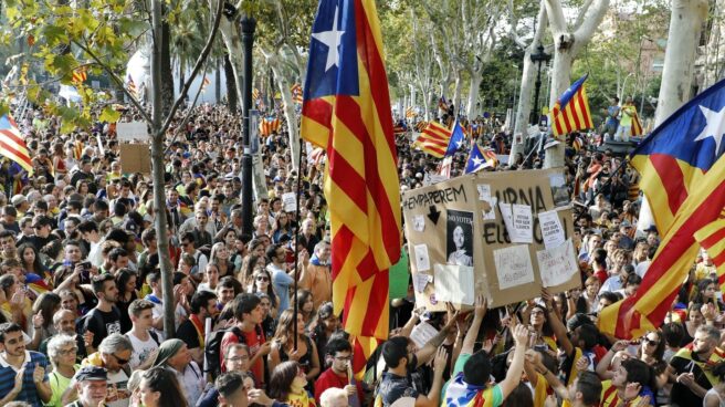 Un instante de la concentración en Barcelona.