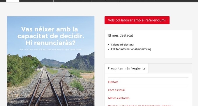 Pantallazo de la página web referéndum.cat, antes de su cierre.