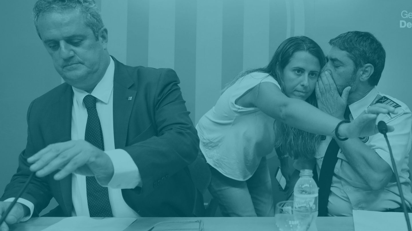 Joaquim Forn y Josep Lluís Trapero durante la rueda de prensa en la que reconocieron haber recibido un aviso de atentado en La Rambla.