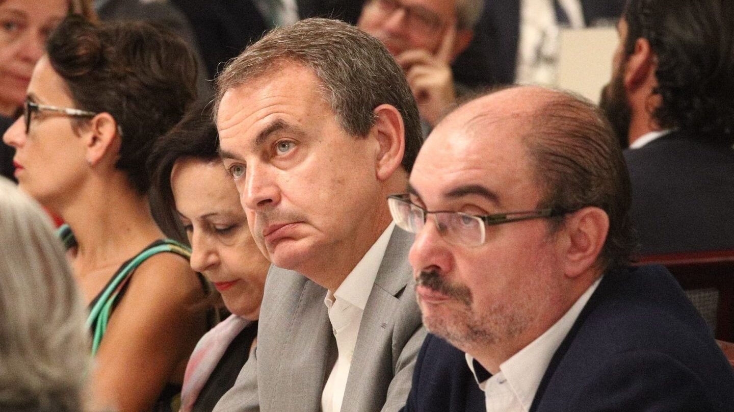 Zapatero y Lambán en el Desayuno Informativo de Europa Press con Pedro Sánchez.