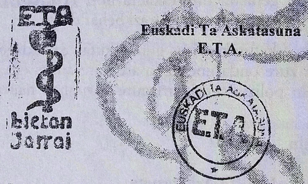 Sello de una carta de ETA reclamando el pago del denominado 'impuesto revolucionario' a un empresario vasco.