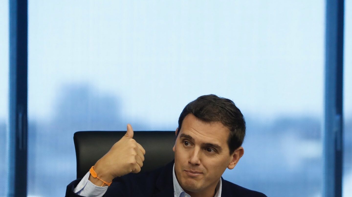 El presidente de Ciudadanos, Albert Rivera, durante su intervención en la reunión que el grupo parlamentario.