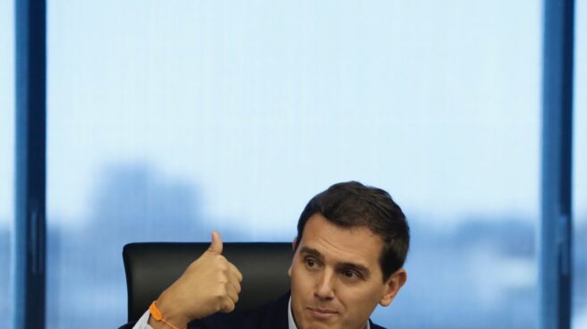 El presidente de Ciudadanos, Albert Rivera, durante su intervención en la reunión que el grupo parlamentario.