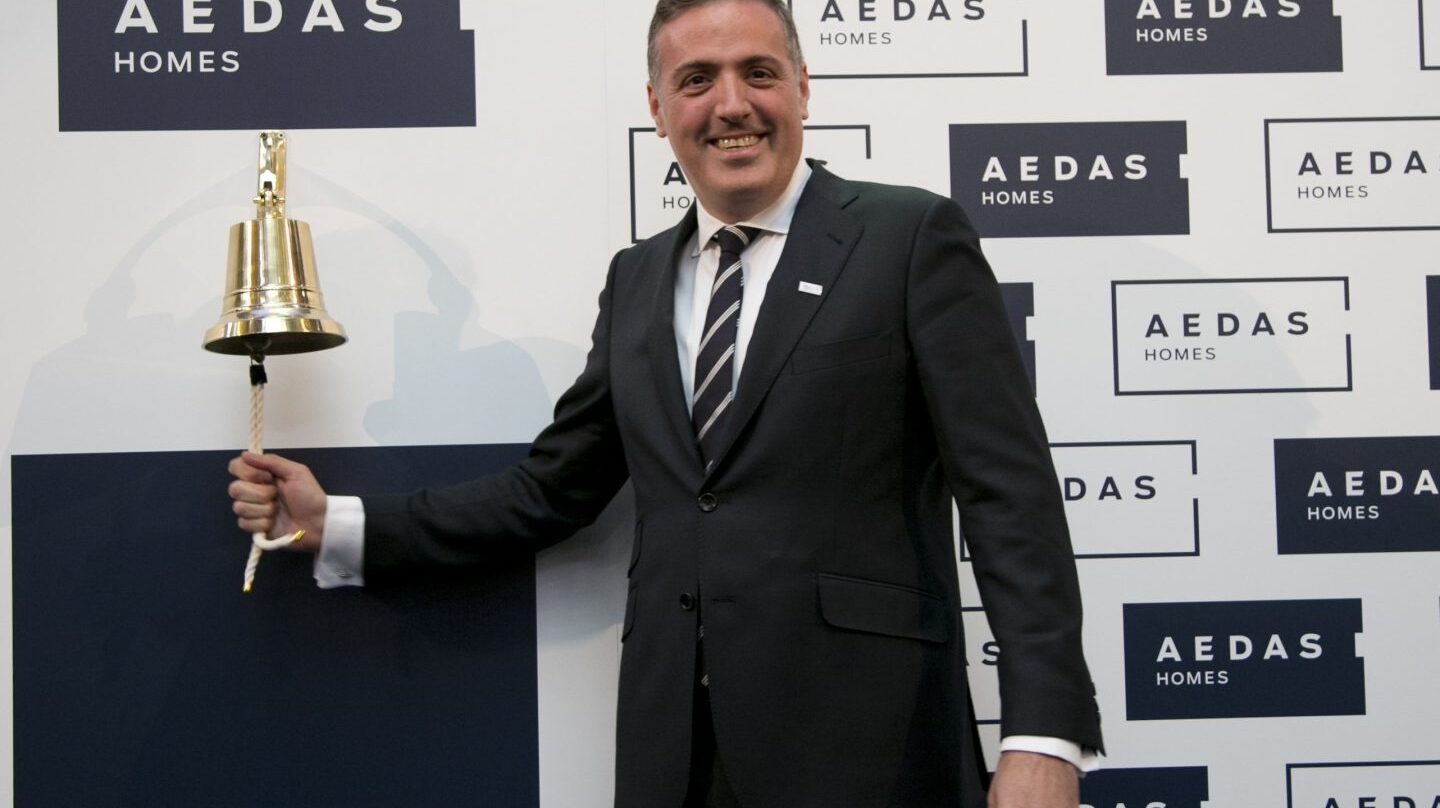 El consejero delegado de Aedas, David Martínez, en el momento del debut de la inmobiliaria en bolsa.