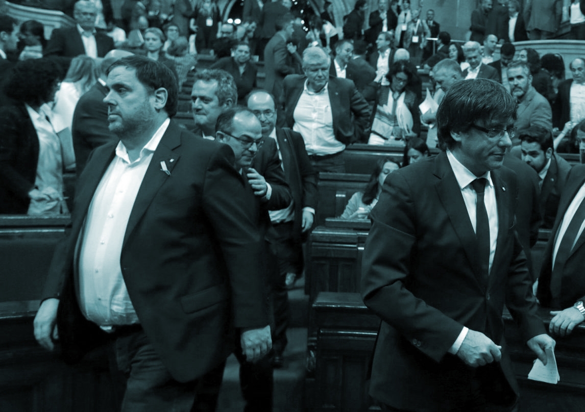Junqueras y Puigdemont, en el Parlament.