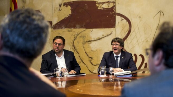 Junqueras y Puigdemont, en la reunión del Govern.