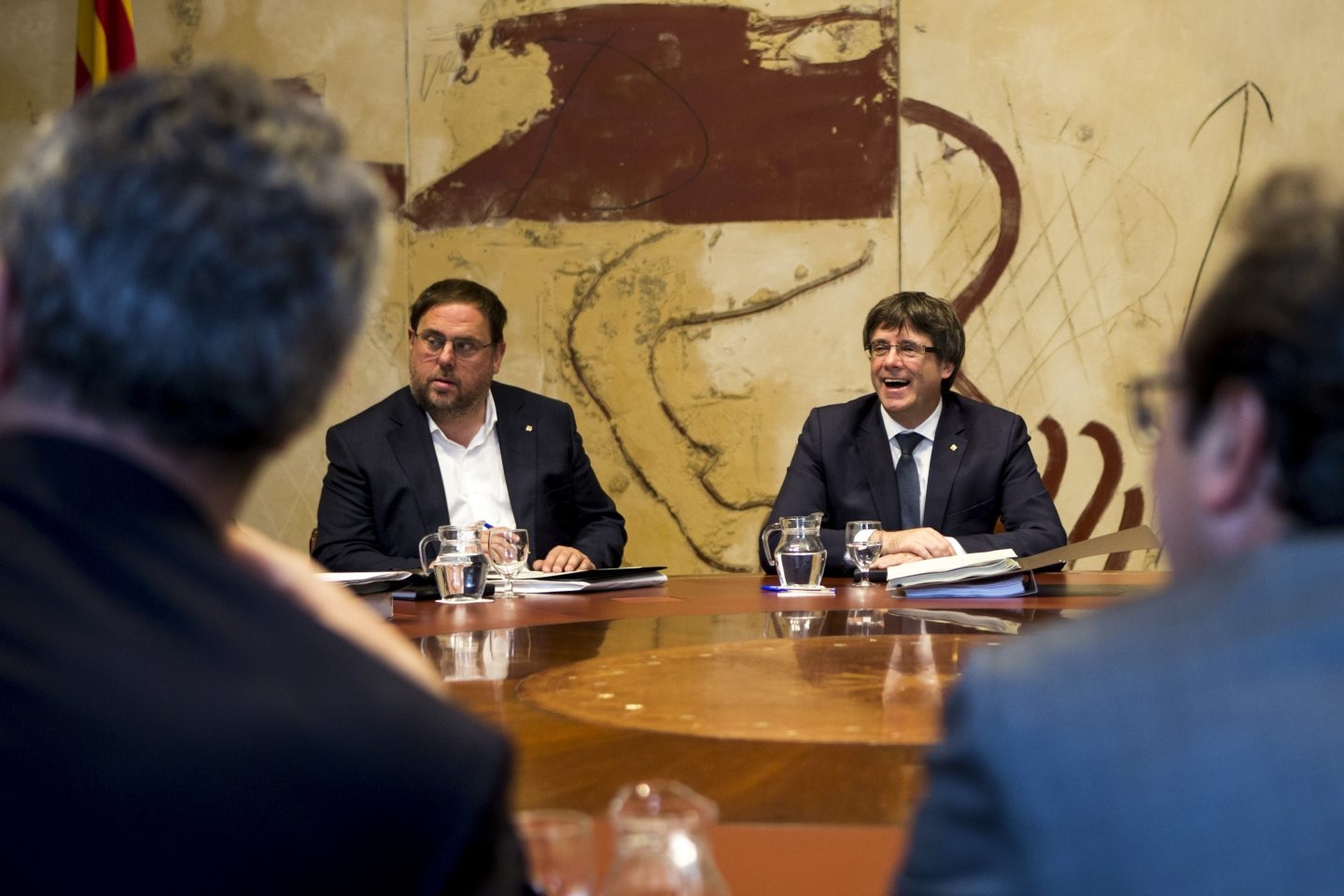 Junqueras y Puigdemont, en la reunión del Govern.