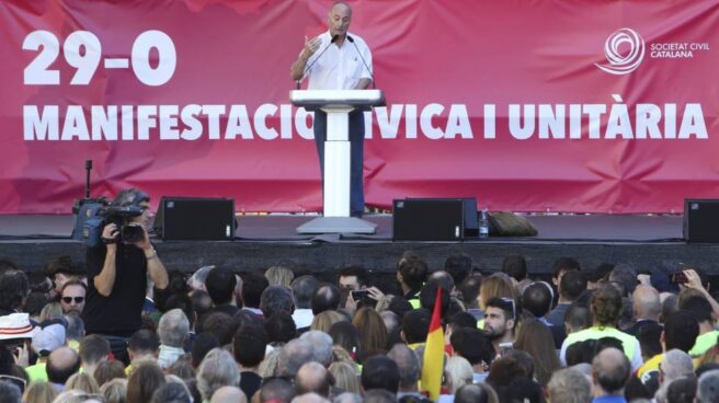 Paco Frutos, ex secretario del PCE, se dirige al público en la manifestación por la unidad del domingo.