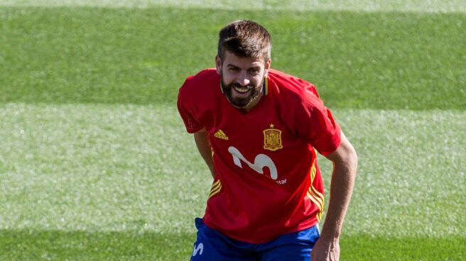 Gerard Piqué, en el entrenamiento con la selección.