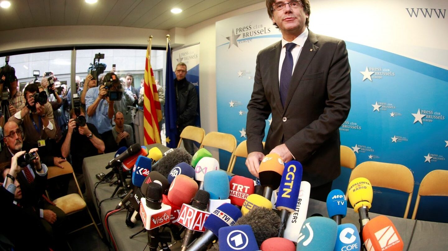 Puigdemont, en su rueda de prensa en Bruselas.