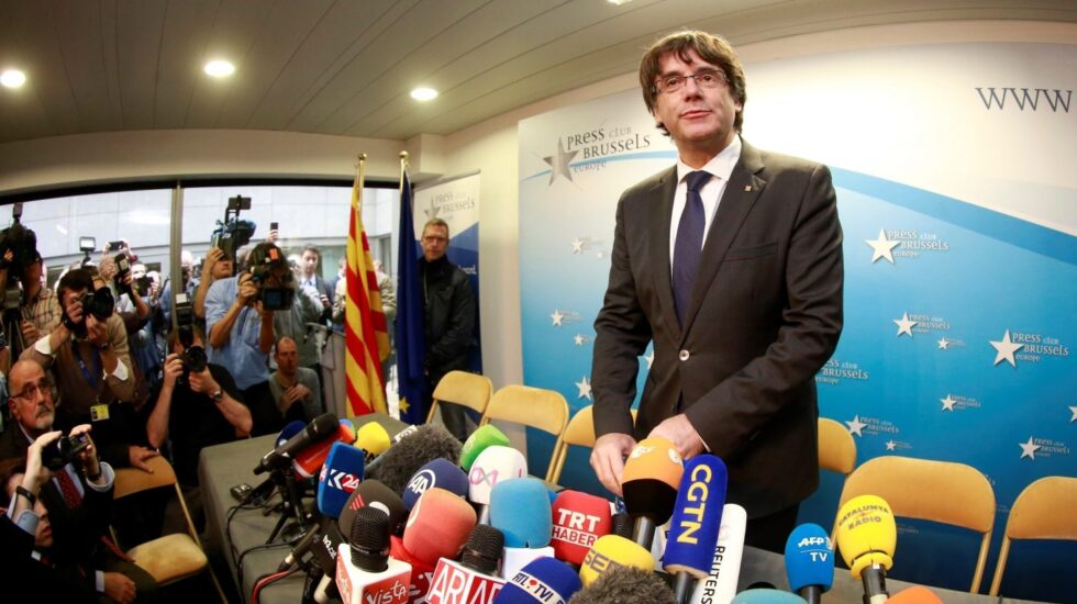 Puigdemont, en su rueda de prensa en Bruselas.