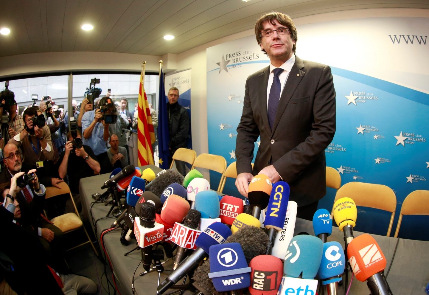 Puigdemont, en su rueda de prensa en Bruselas.
