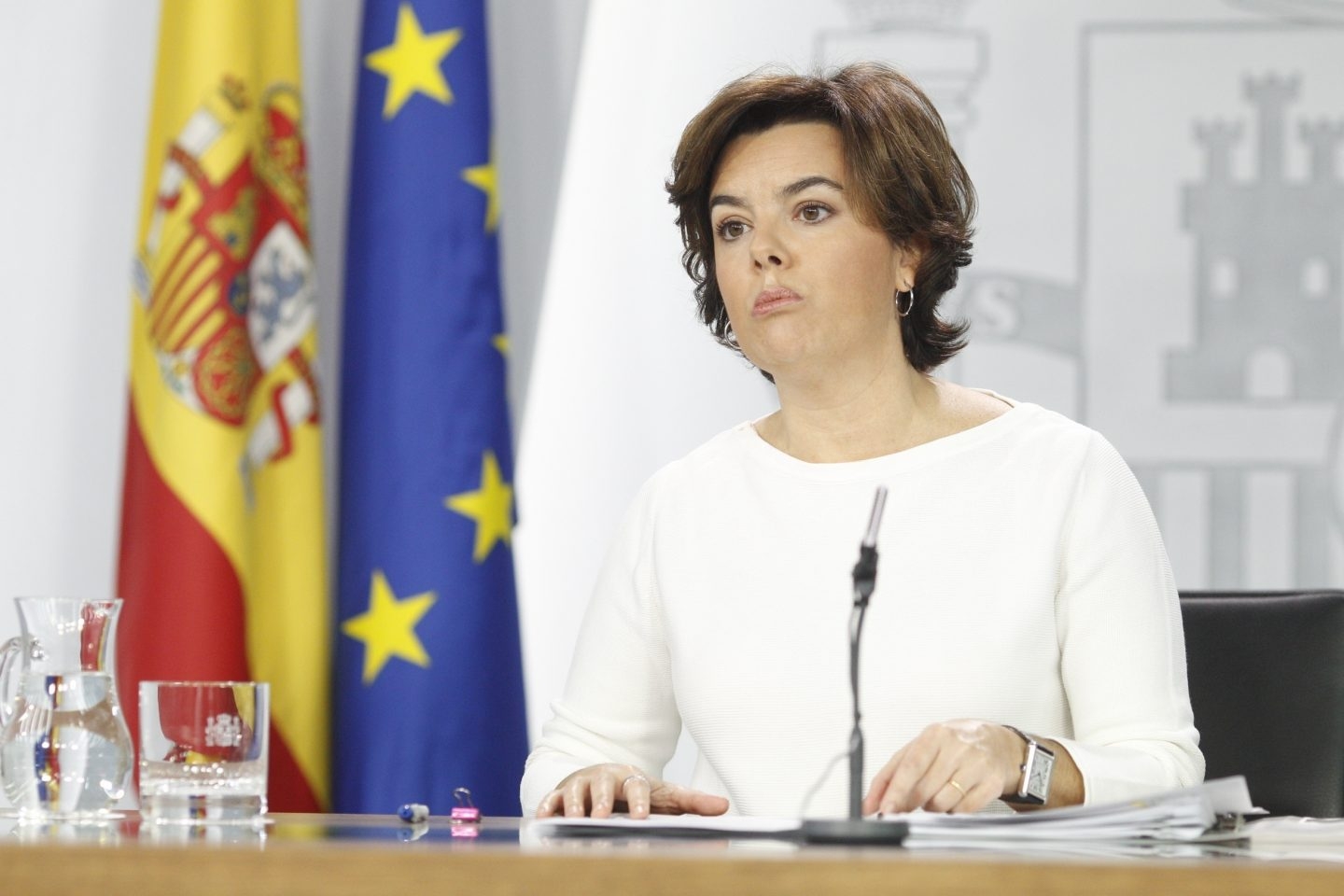 Soraya Sáenz de Santamaría, en la rueda de prensa del Consejo de Ministros.