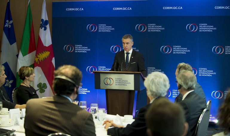 El lehendakari Iñigo Urkullu durante su intervención en Montreal.