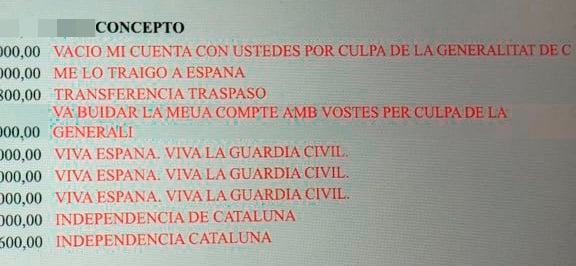 Pantallazo obtenido por un empleado de un banco catalán con las órdenes de transferencias de clientes.