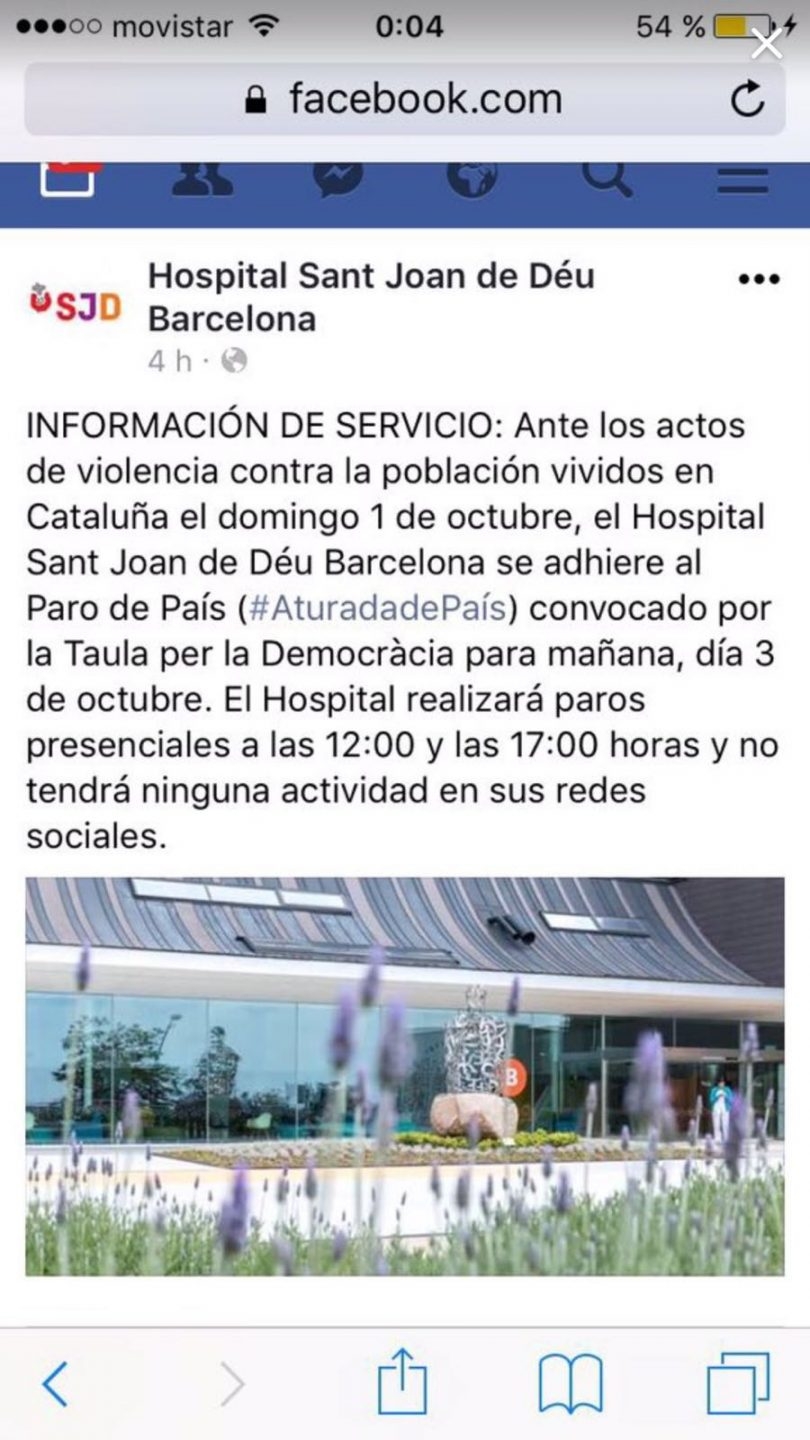 Información sobre la convocatoria de huelga en el hospital Joan de Déu de Barcelona.