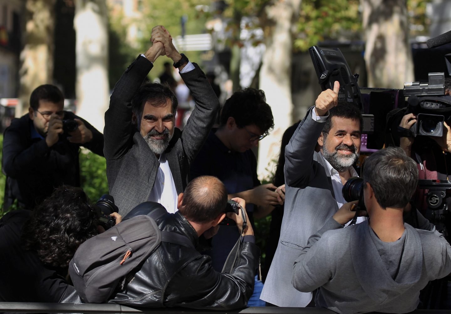 Los presidentes de la Asamblea Nacional Catalana, Jordi Sànchez, y de Òmnium Cultural, Jordi Cuixart.