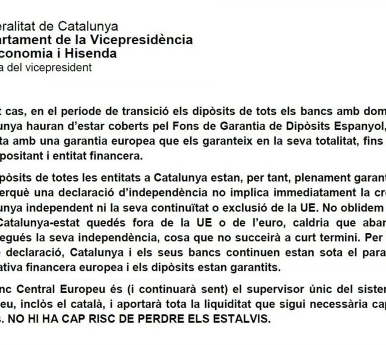 La Generalitat trata de evitar la fuga de empresas: "La independencia no será inmediata"