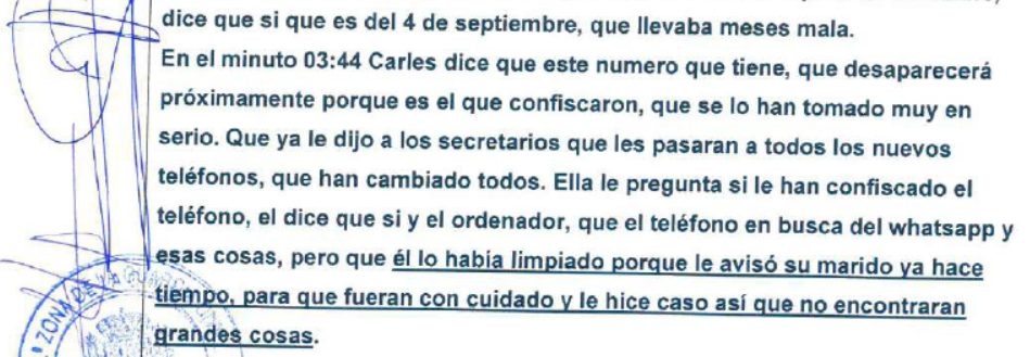 Atestado en el que se reproduce la conversación de Carlos Viver con la esposa del ex consejero catalán de Interior.