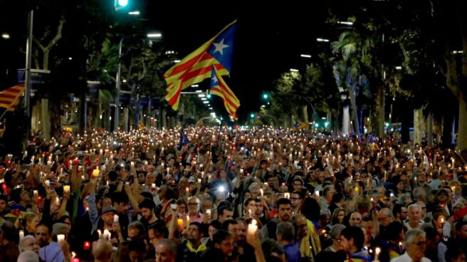 Manifestación por la liberación de los presidentes de ANC y Òmnium, el pasado 21 de octubre.