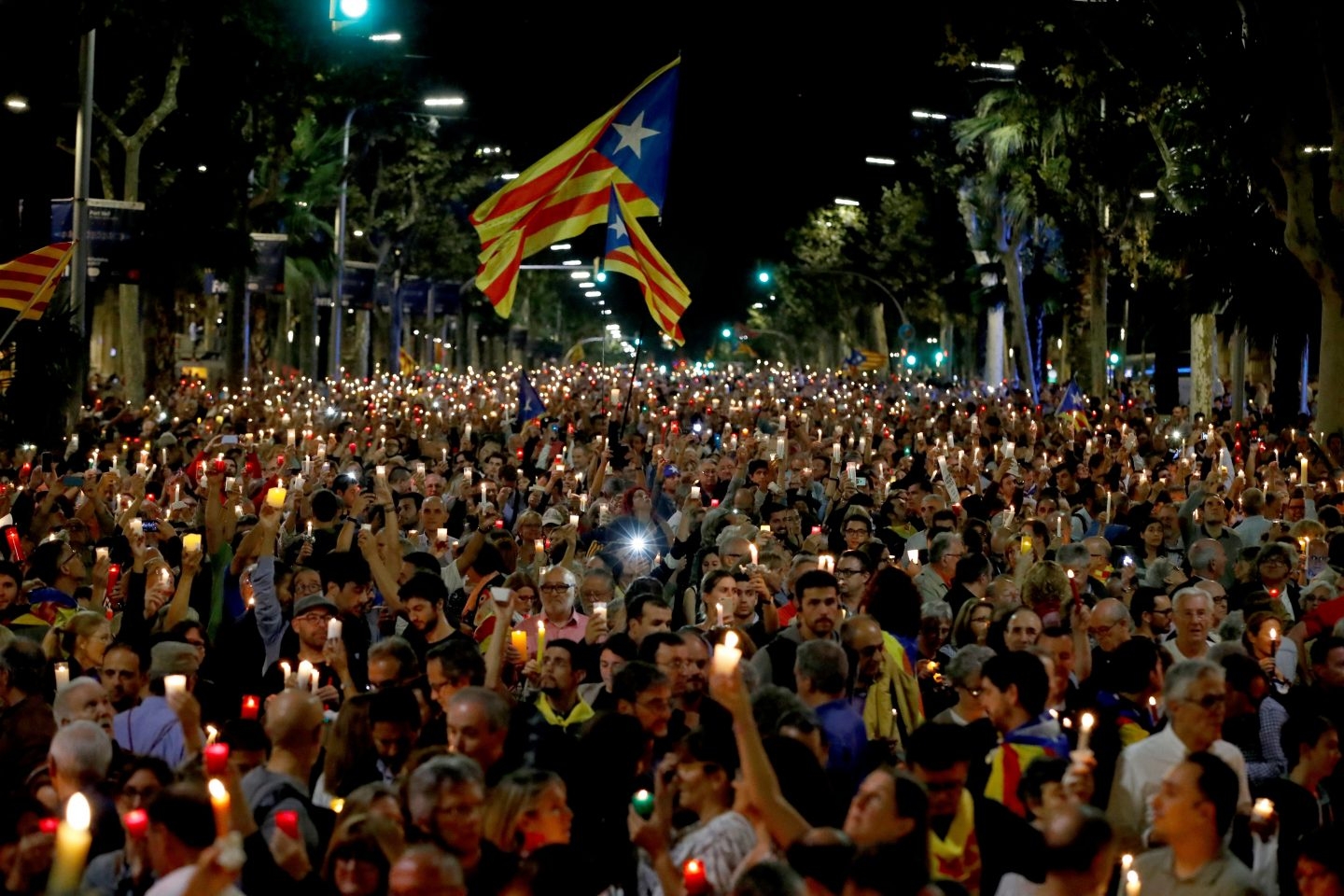 Manifestación por la liberación de los presidentes de ANC y Òmnium, el pasado 21 de octubre.