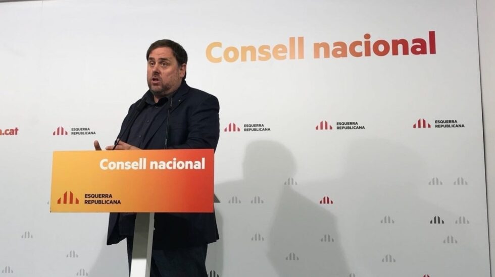 Oriol Junqueras, líder de ERC y ex vicepresidente de la Generalitat de Cataluña, en un acto de su partido.