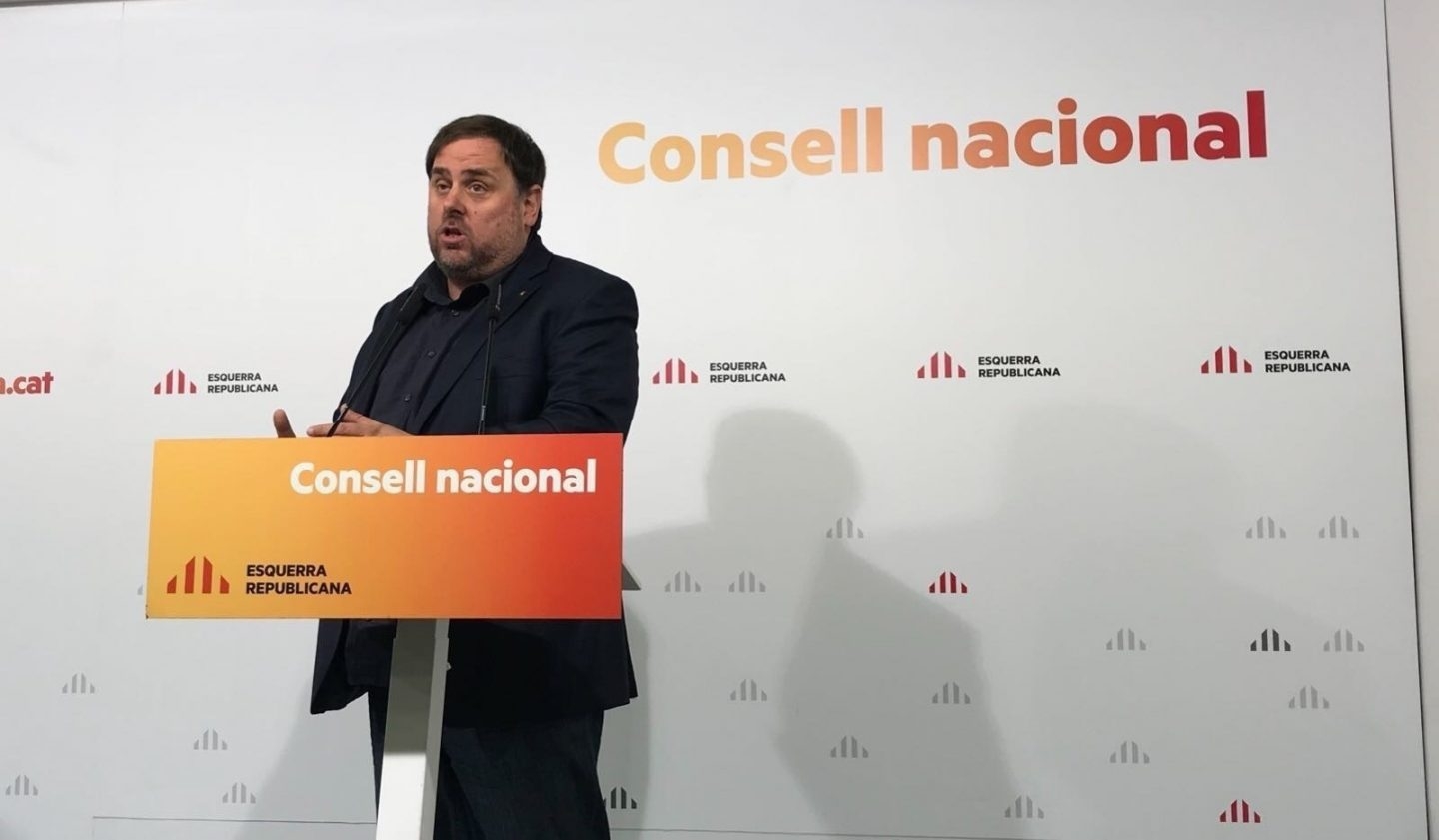 Oriol Junqueras, líder de ERC y ex vicepresidente de la Generalitat de Cataluña, en un acto de su partido.