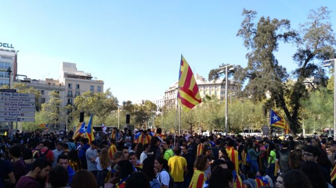 Los estudiantes llegan al Palau a presionar a Puigdemont para que haga la independencia