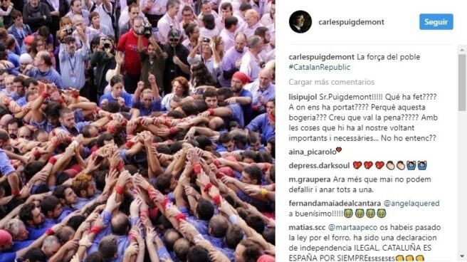 Puigdemont apela a "la fuerza del pueblo" en un mensaje en redes sociales