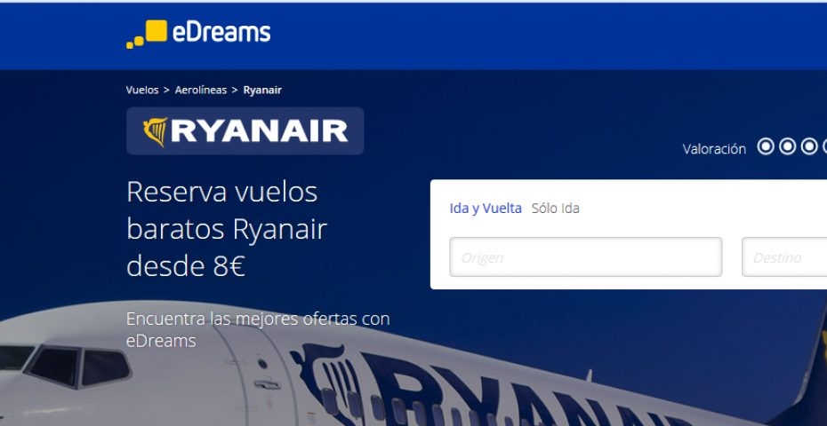 Imagen de la web creada por eDreams y que Ryanair consideraba que engañaba a los clientes.