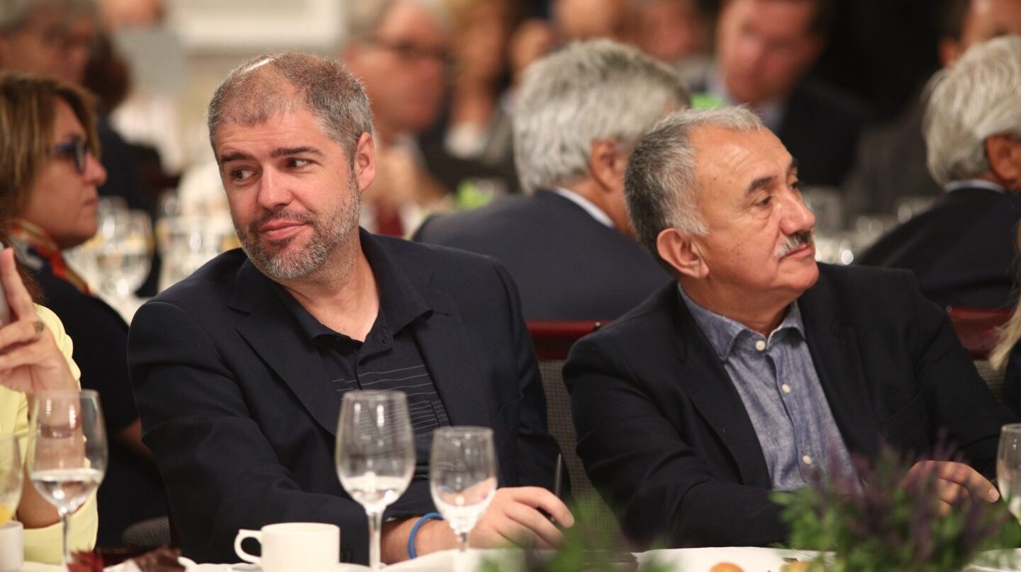 Unai Sordo y Pepe Álvarez en un desayuno Informativo con Pedro Sánchez el pasado 5 de septiembre.