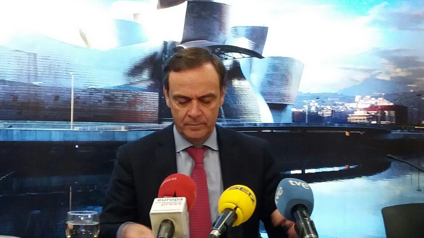 El presidente de la Audiencia Nacional, José Ramón Navarro, durante su intervención hoy en Bilbao.