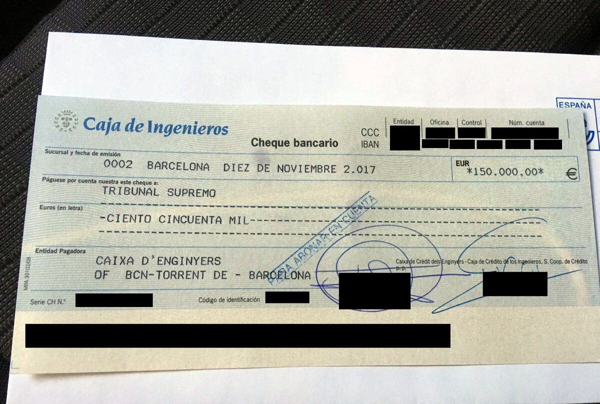 La ANC publicó el cheque con el que abonó la fianza de Carme Forcadell.