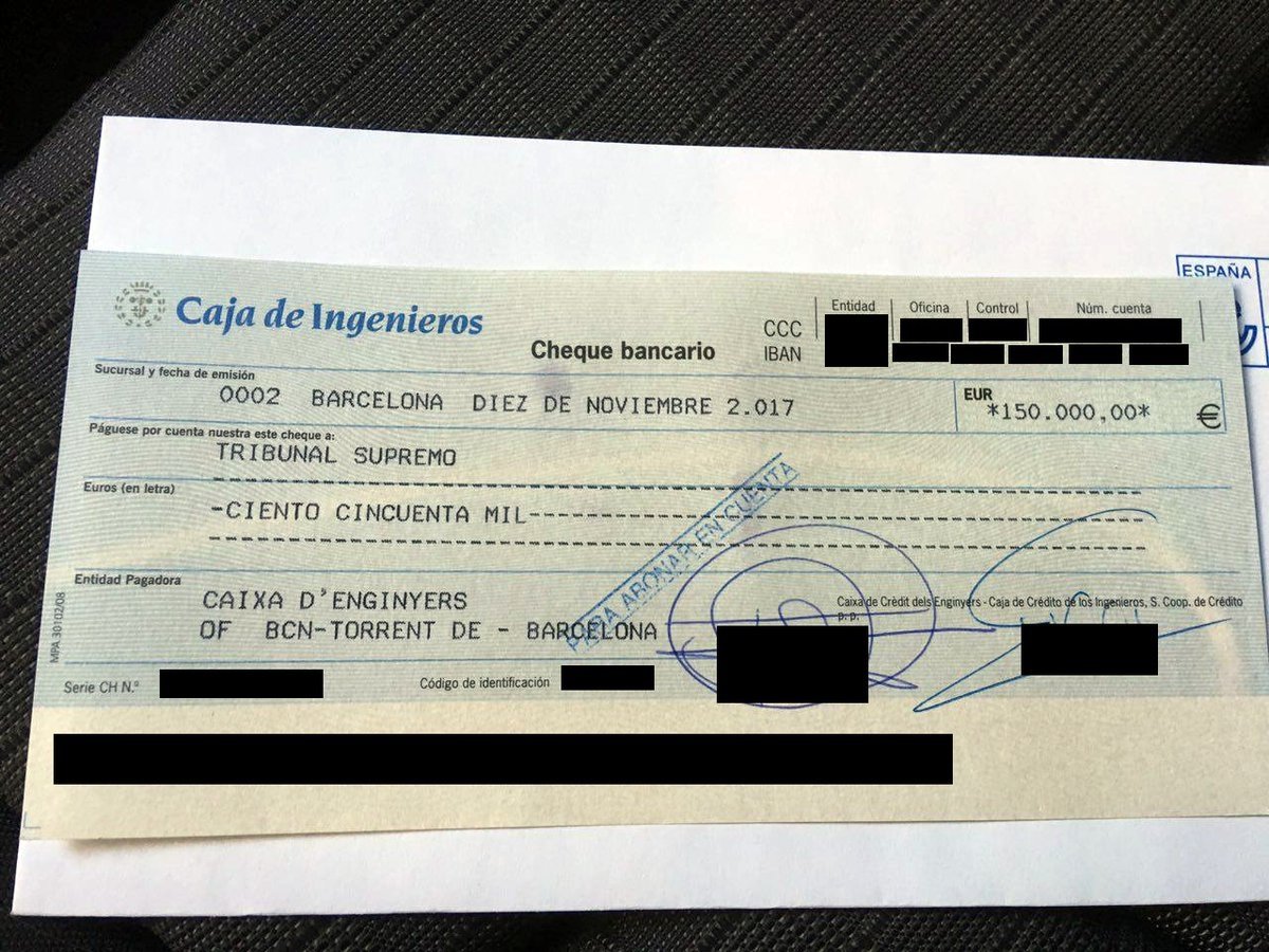 La ANC publicó el cheque con el que abonó la fianza de Carme Forcadell.