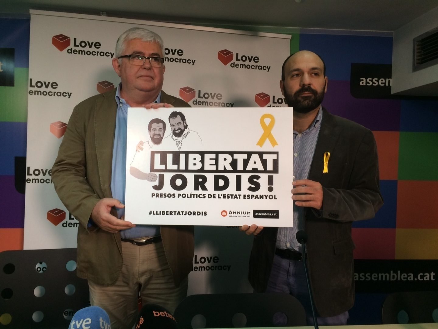 Agustí Alcoberro (ANC) y Marcel Mauri (Omnium), en un acto en defensa de los Jordis.