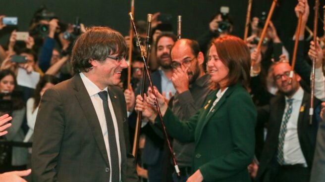 Carles Puigdemont, en el acto celebrado con alcaldes en Bruselas.