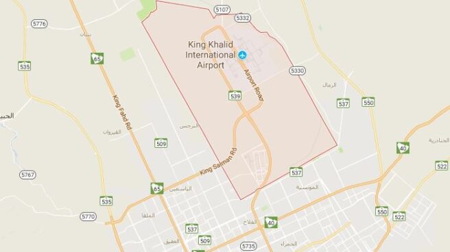 Localización del aeropuerto King Khalid, en Riad, capital de Arabia Saudí.