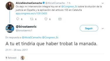 La amenaza de un tuitero a Alicia Sánchez-Camacho: "A ti te tenía que haber encontrado La Manada"