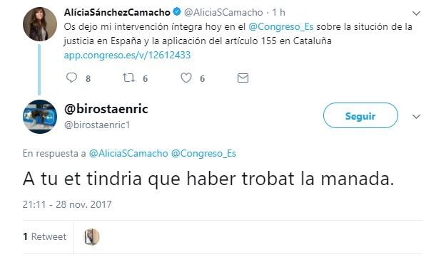 alicia_sanchez_camacho Captura de la amenaza a Alicia Sánchez-Camacho: "Te tendría que haber encontrado La Manada"